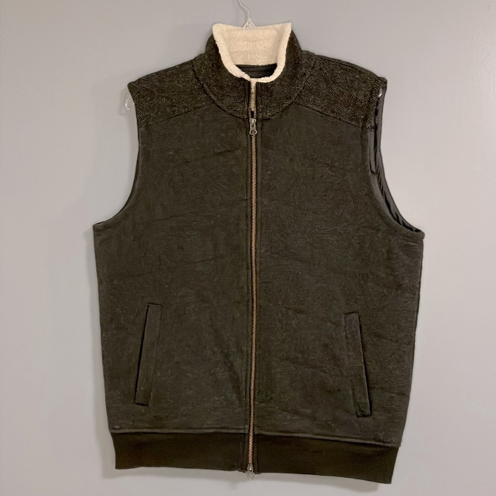 RORIE WHELAN MEN'S GRAY-BLACK COTTON-POLYESTER ZIP-FRONT PUFFER VEST SIZE L